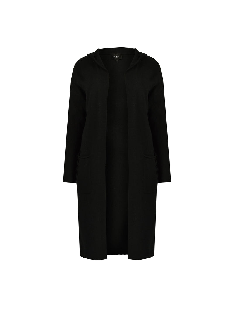 Black Long Line Hooded Cardigan