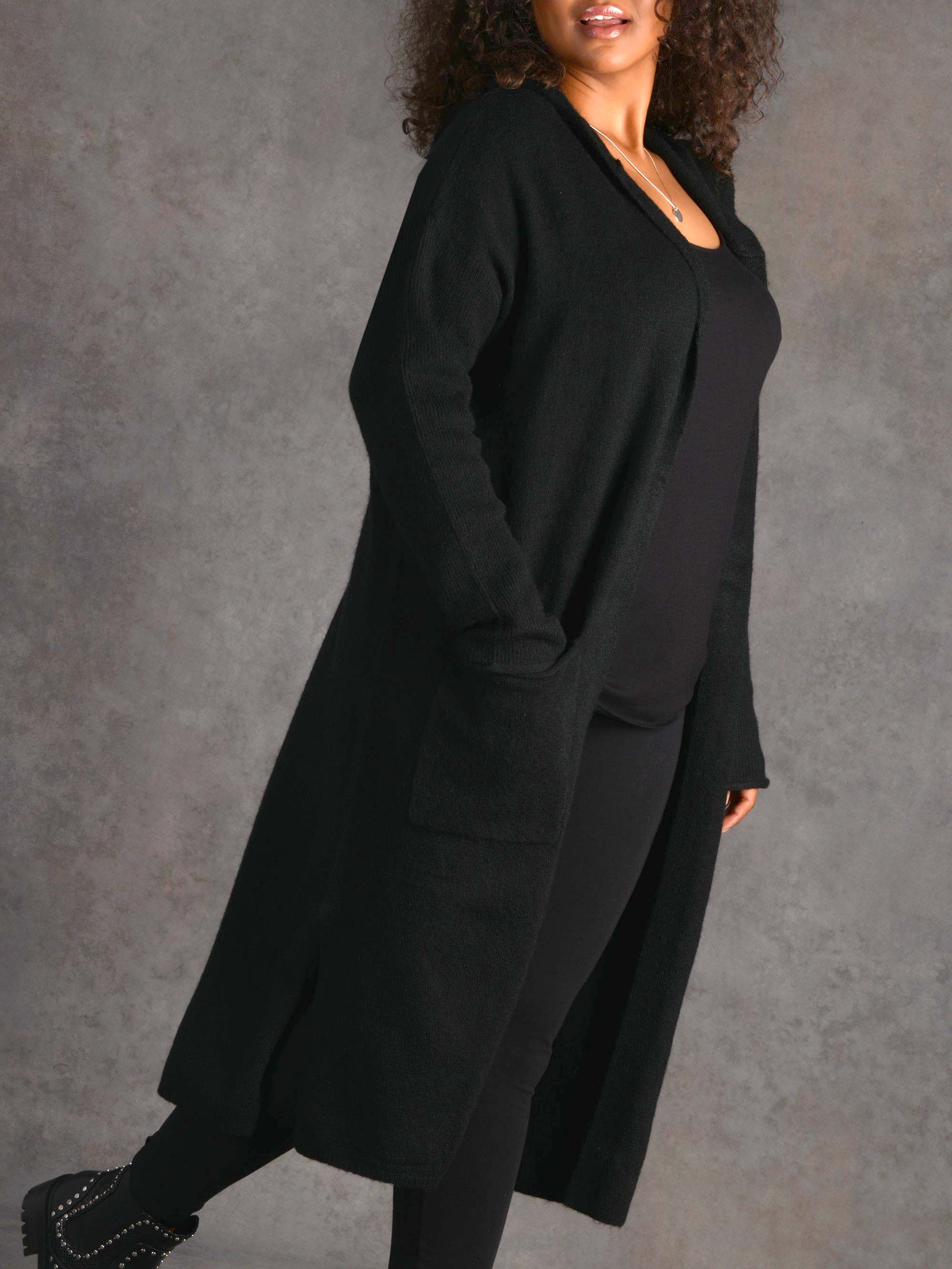 Black Long Line Hooded Cardigan