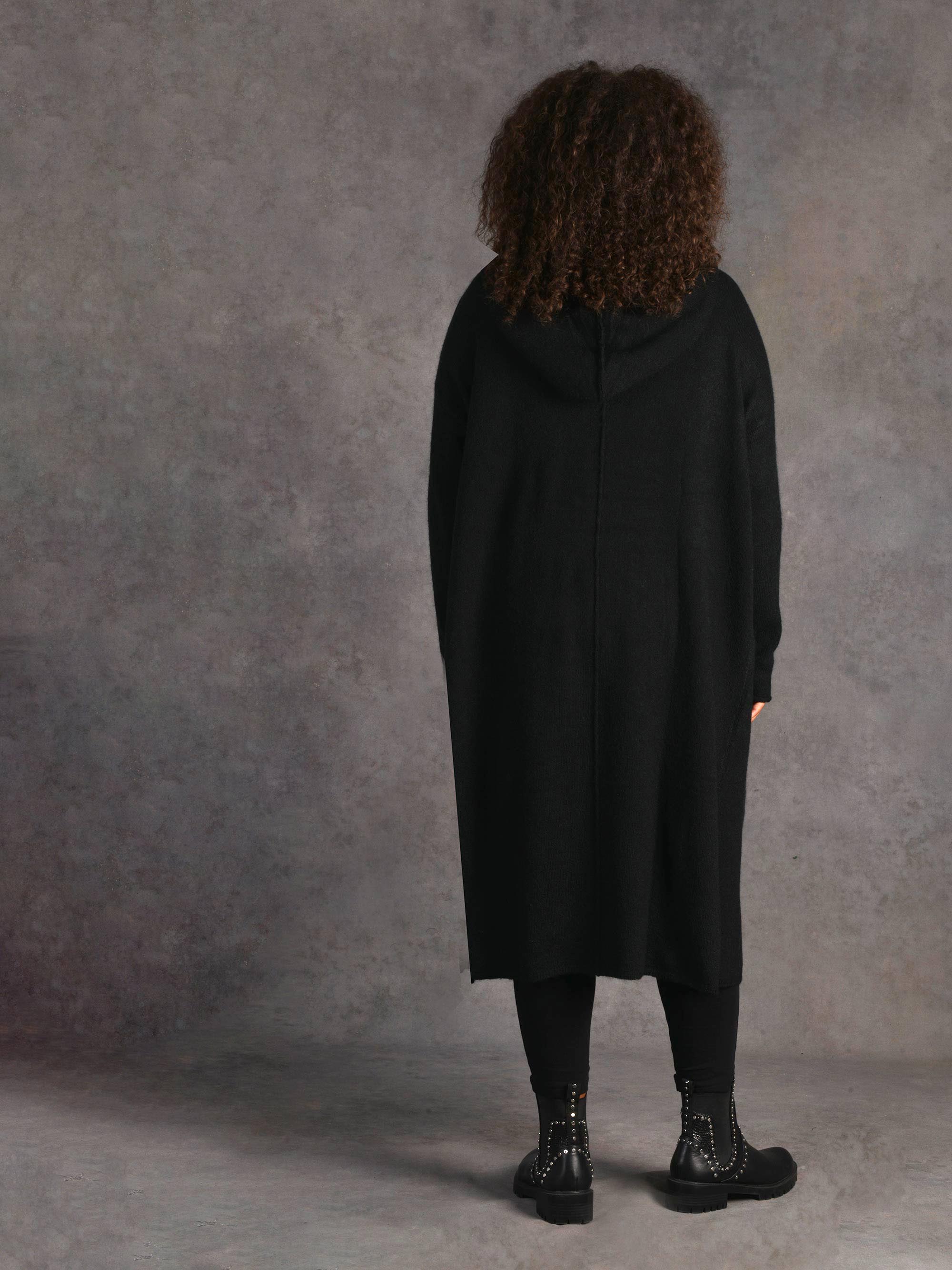 Black Long Line Hooded Cardigan