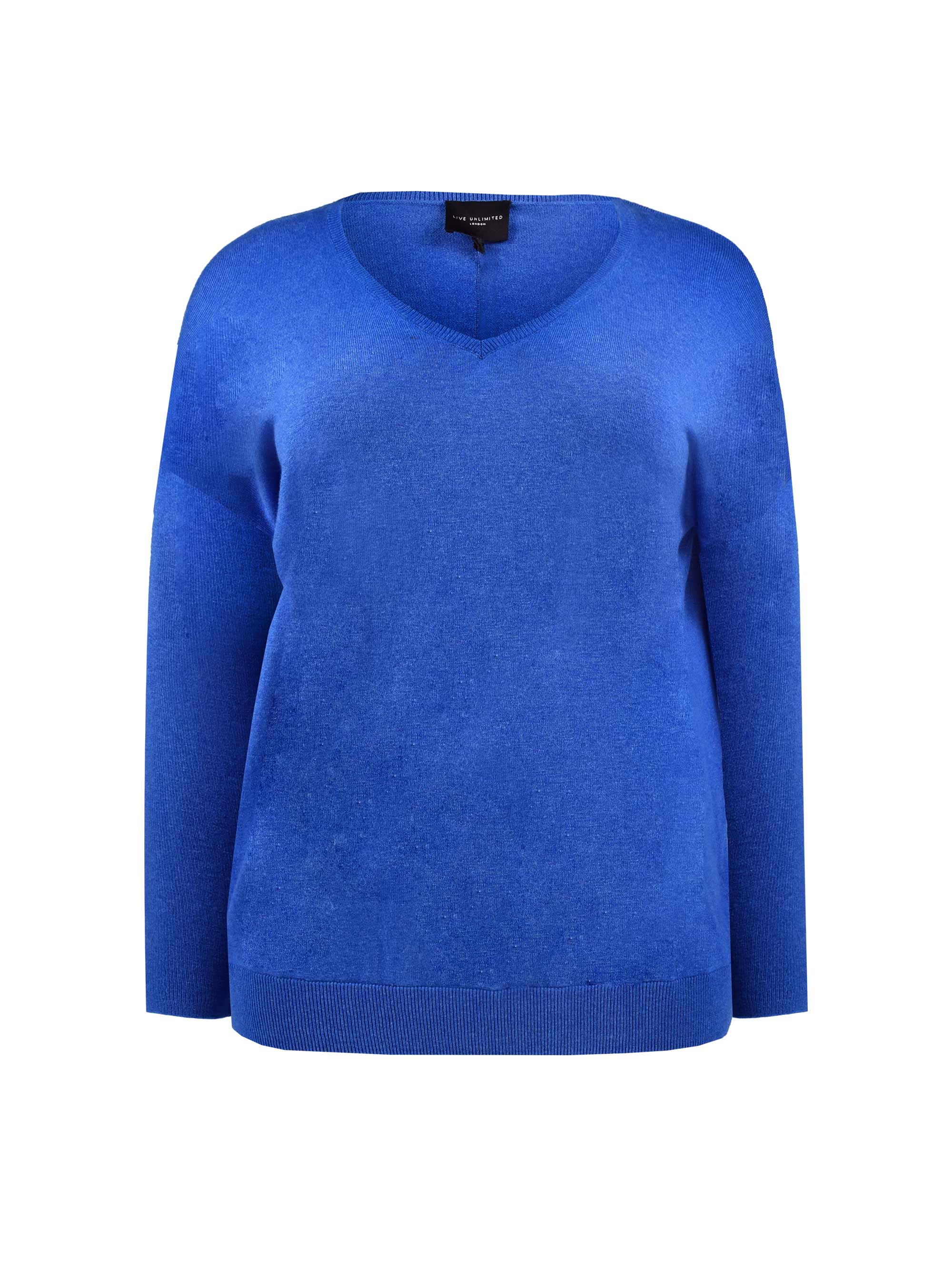 Bright Blue Relaxed V-Neck Knitted Jumper