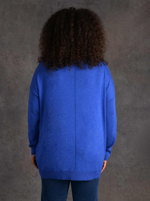 Bright Blue Relaxed V-Neck Knitted Jumper