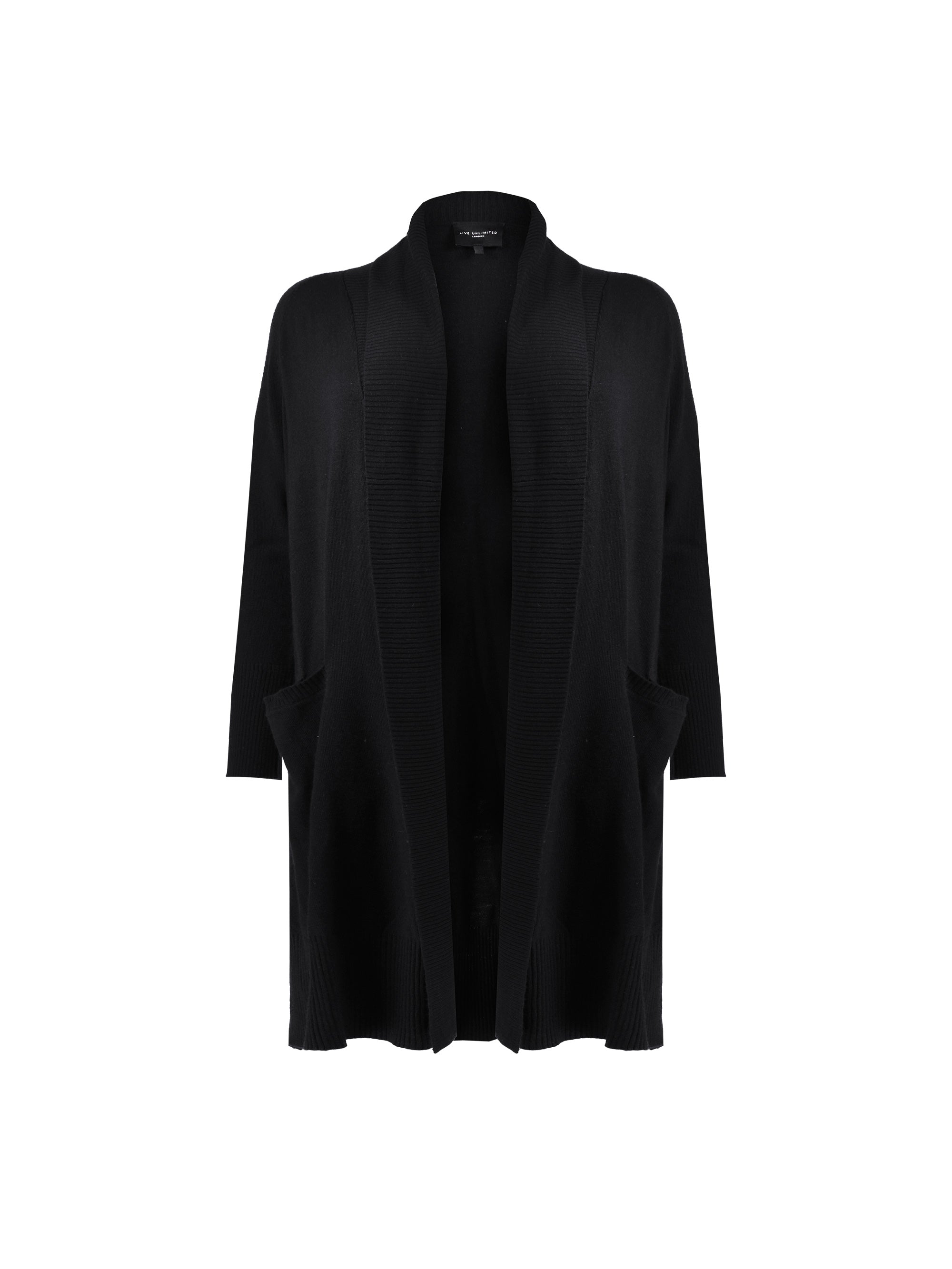Black Shawl Textured Knitted Cardigan