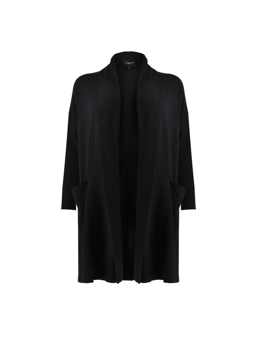 Black Shawl Textured Knitted Cardigan