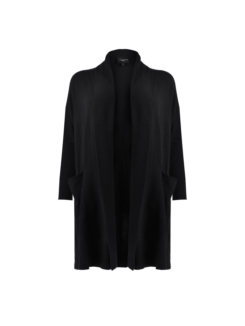 Black Shawl Textured Knitted Cardigan