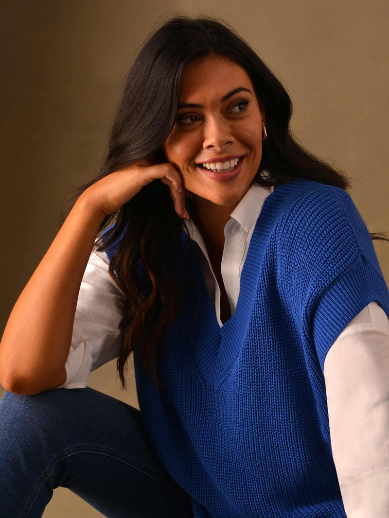 Cobalt Blue Cotton Rib Knitted Vest