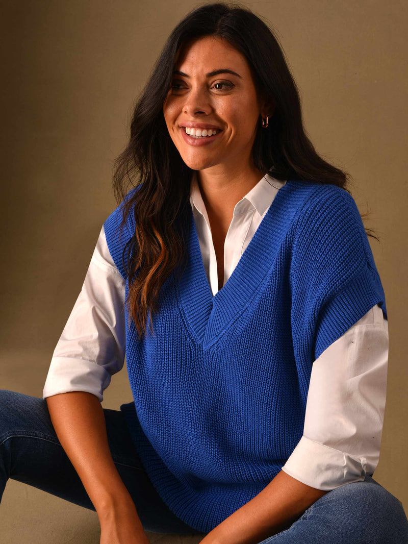 Cobalt Blue Cotton Rib Knitted Vest