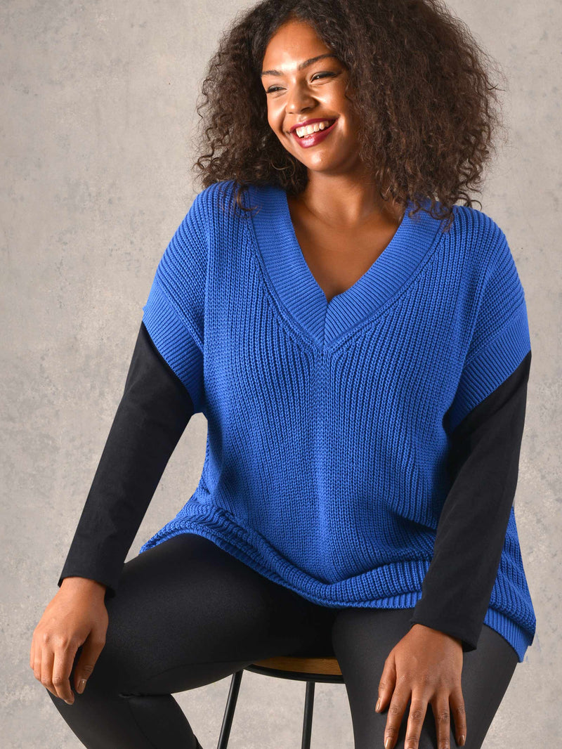 Cobalt Blue Cotton Rib Knitted Vest