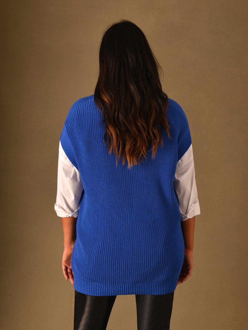 Cobalt Blue Cotton Rib Knitted Vest