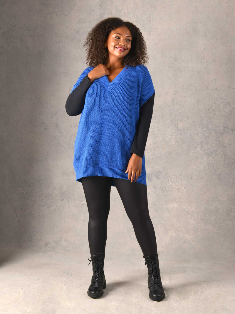 Cobalt Blue Cotton Rib Knitted Vest