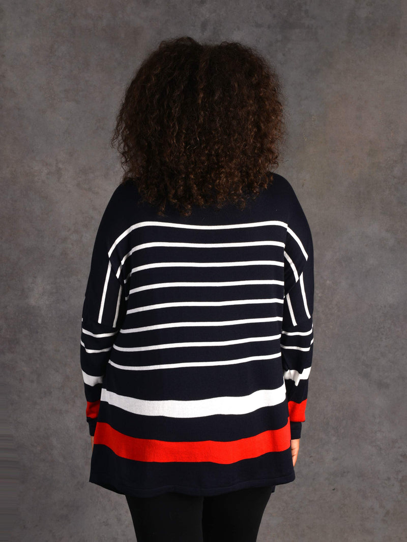 Navy, Ivory and Red Stripe Relaxed Jumper