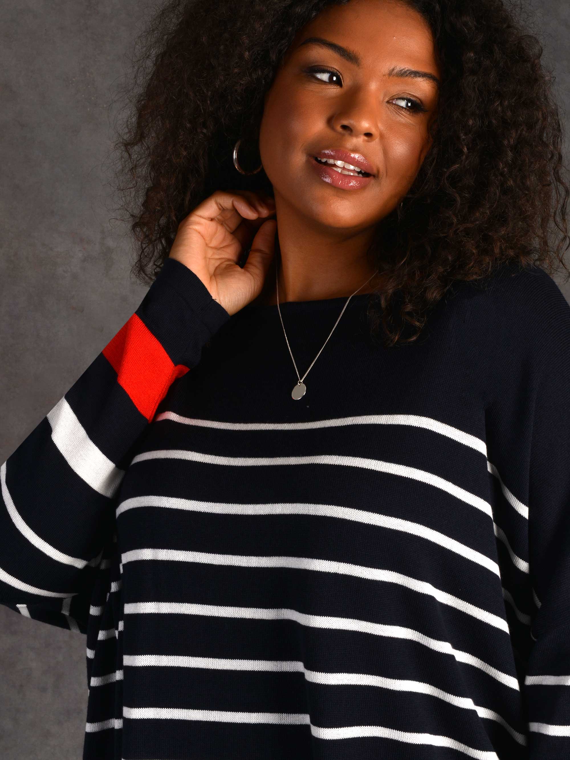 Navy, Ivory and Red Stripe Relaxed Jumper