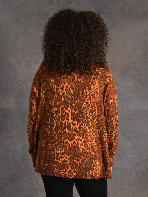 Animal Print Relaxed V-Neck Knitted Jumper