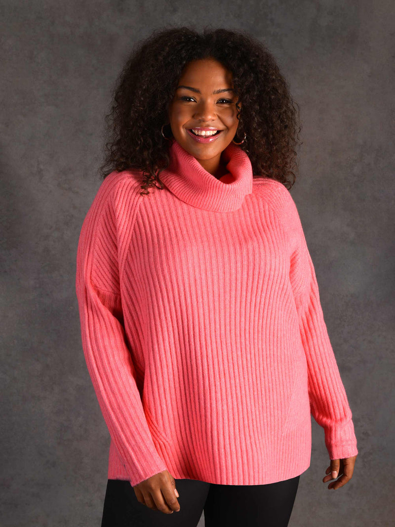 Pink Rib Roll Neck Jumper