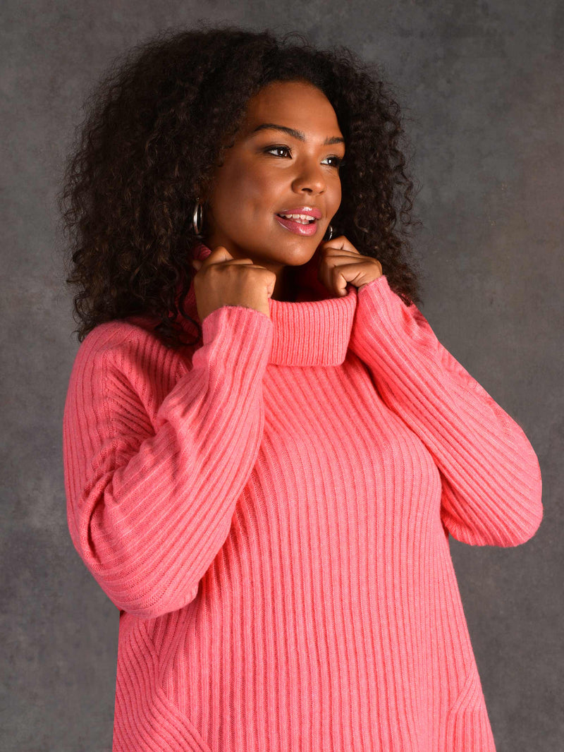 Pink Rib Roll Neck Jumper