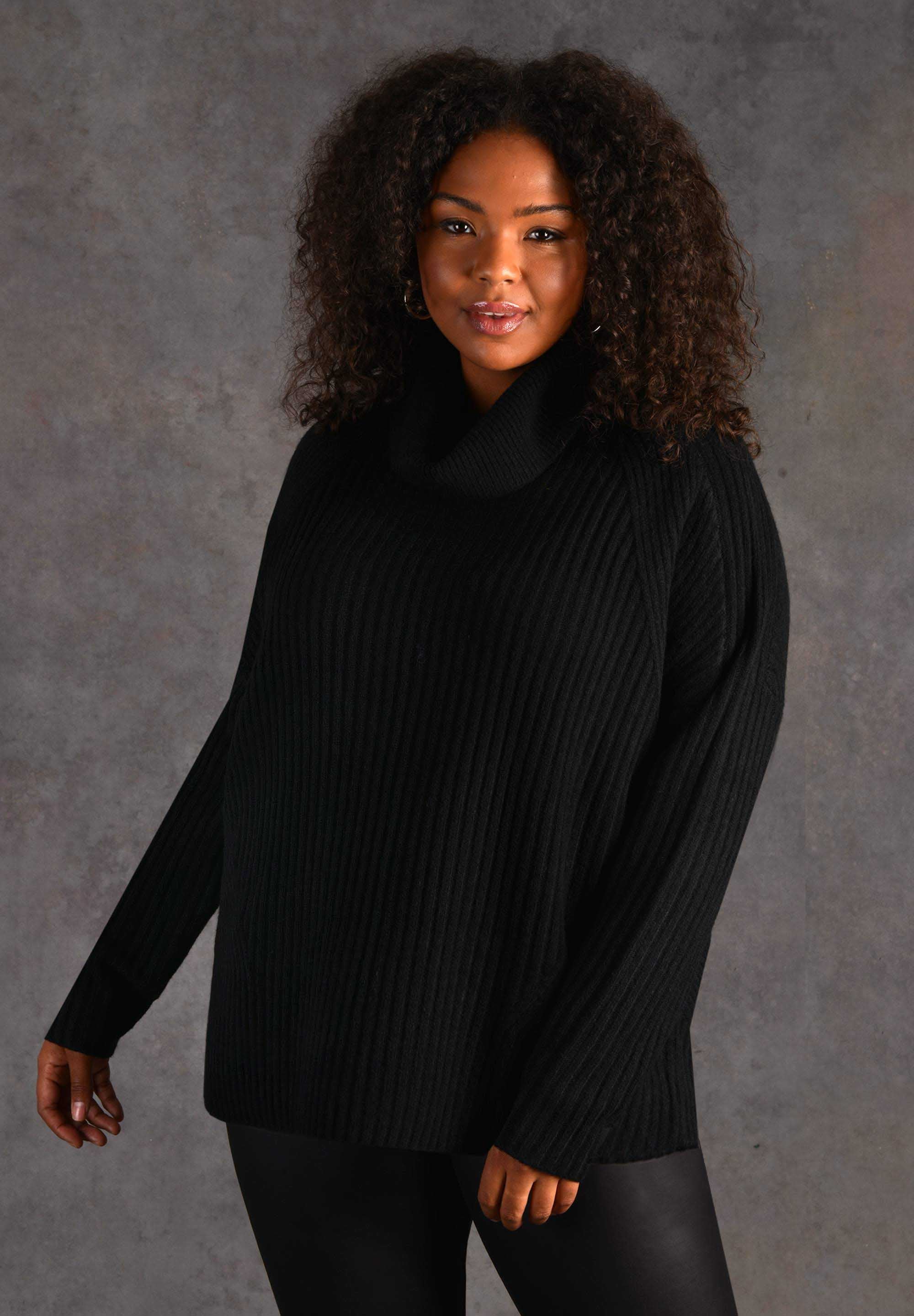 Black Rib Roll Neck Jumper