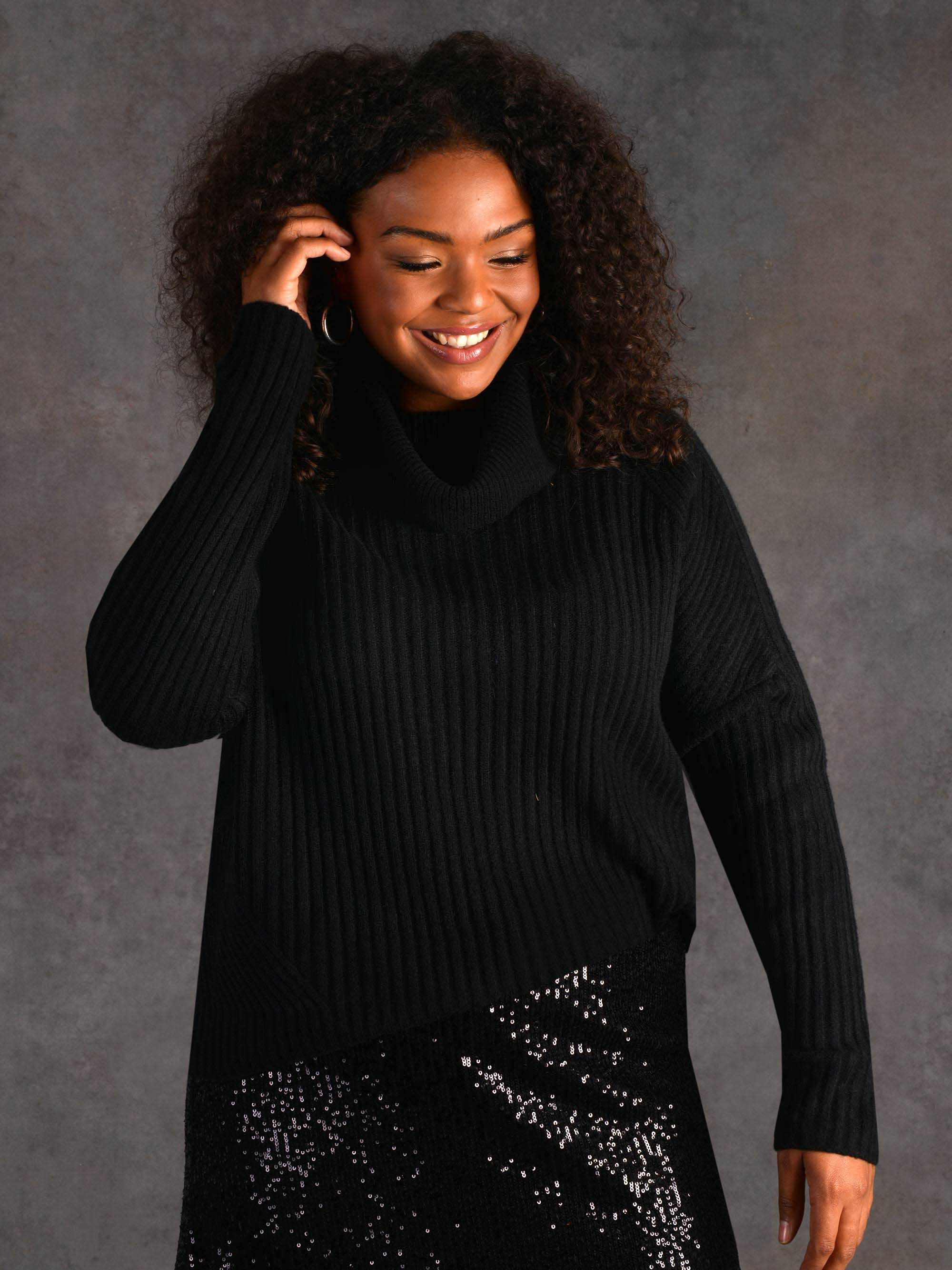 Black Rib Roll Neck Jumper