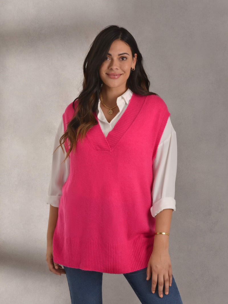 Pink V-Neck Knitted Vest