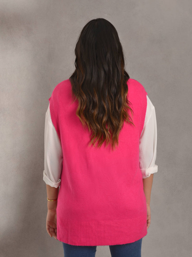 Pink V-Neck Knitted Vest
