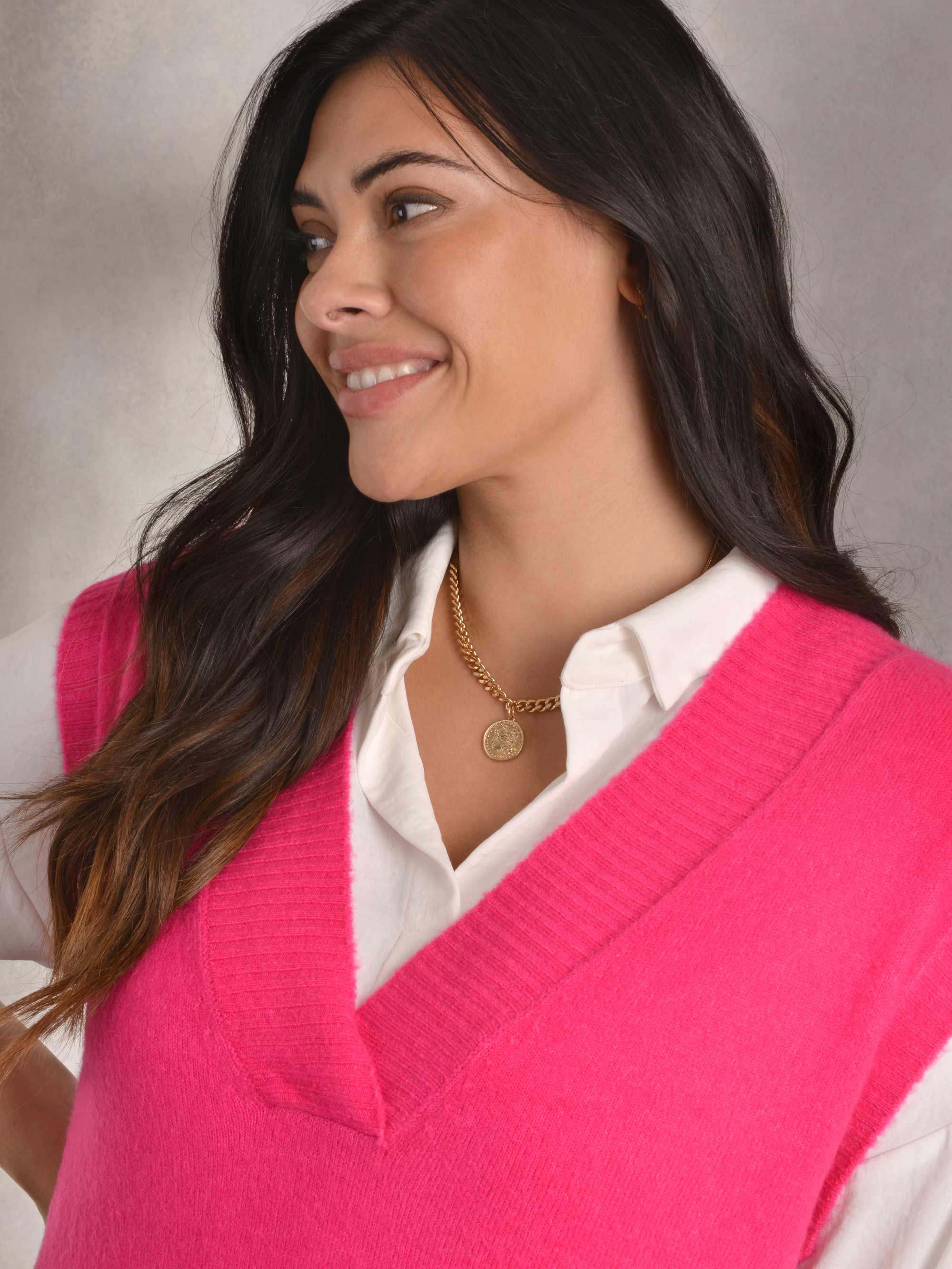 Pink V-Neck Knitted Vest