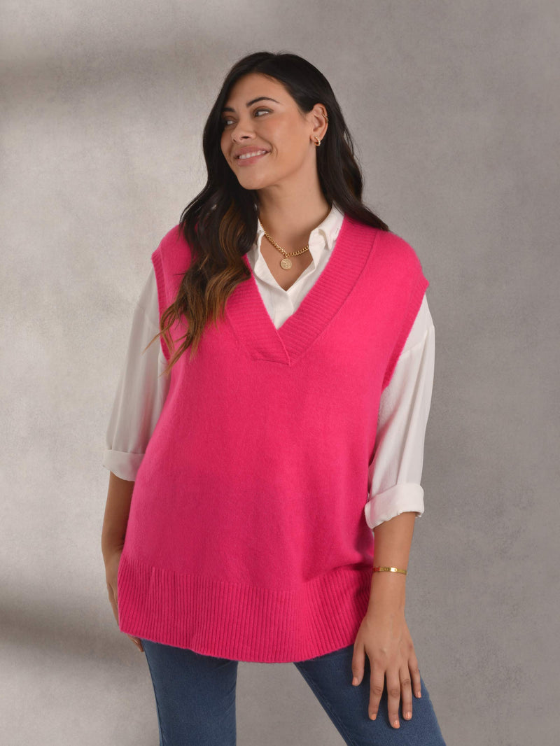 Pink V-Neck Knitted Vest