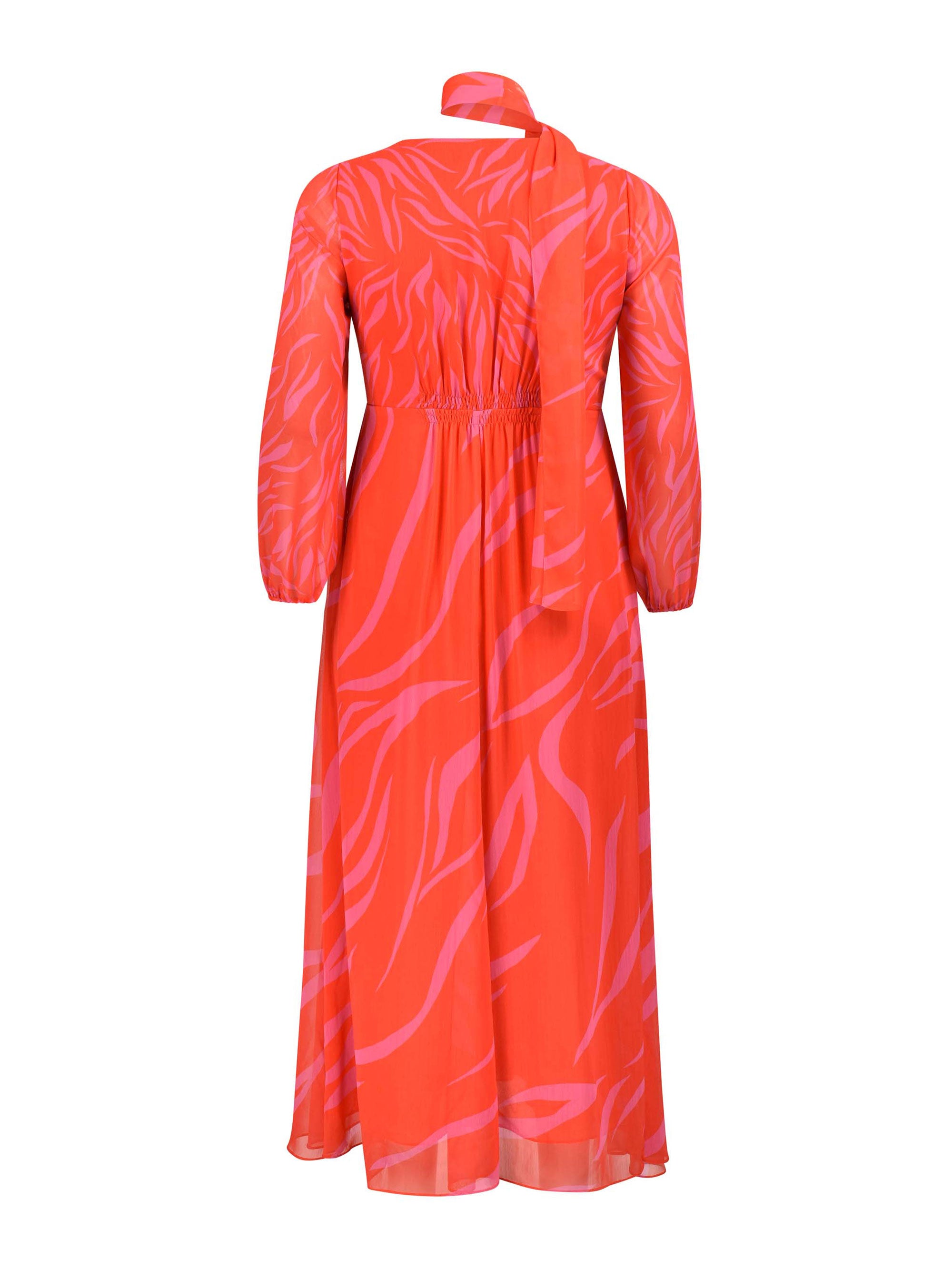 Red & Pink Zebra Print Maxi Dress With Blouson Sleeves