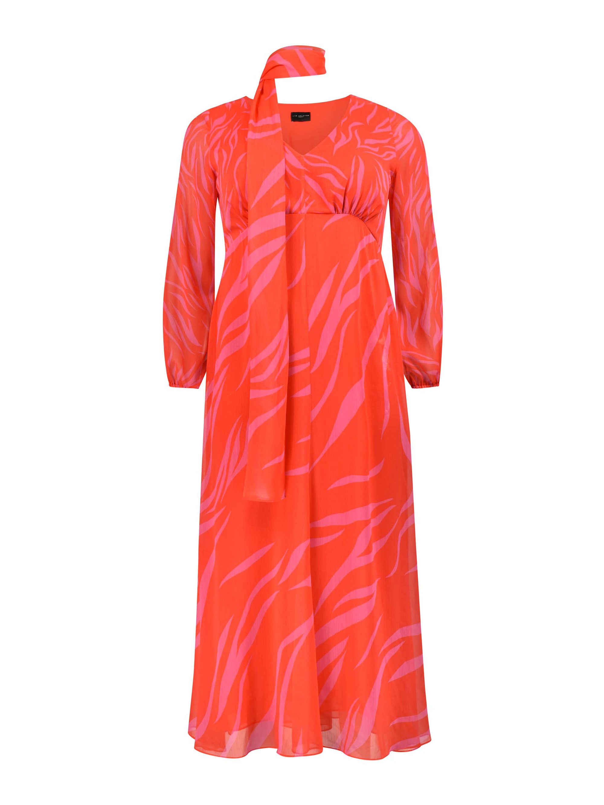 Red & Pink Zebra Print Maxi Dress With Blouson Sleeves