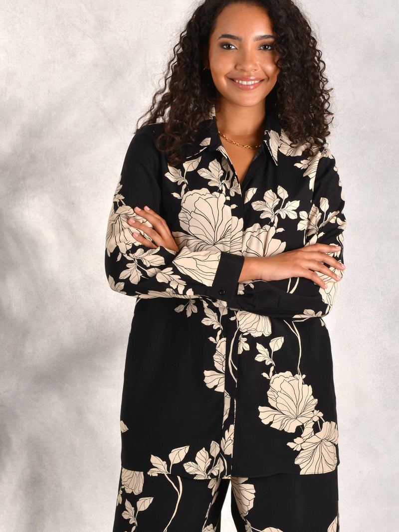 Floral Mono Printed Button Through Shirt