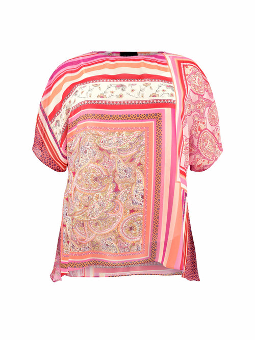 Pink Multi Tile Print Overlay Blouse