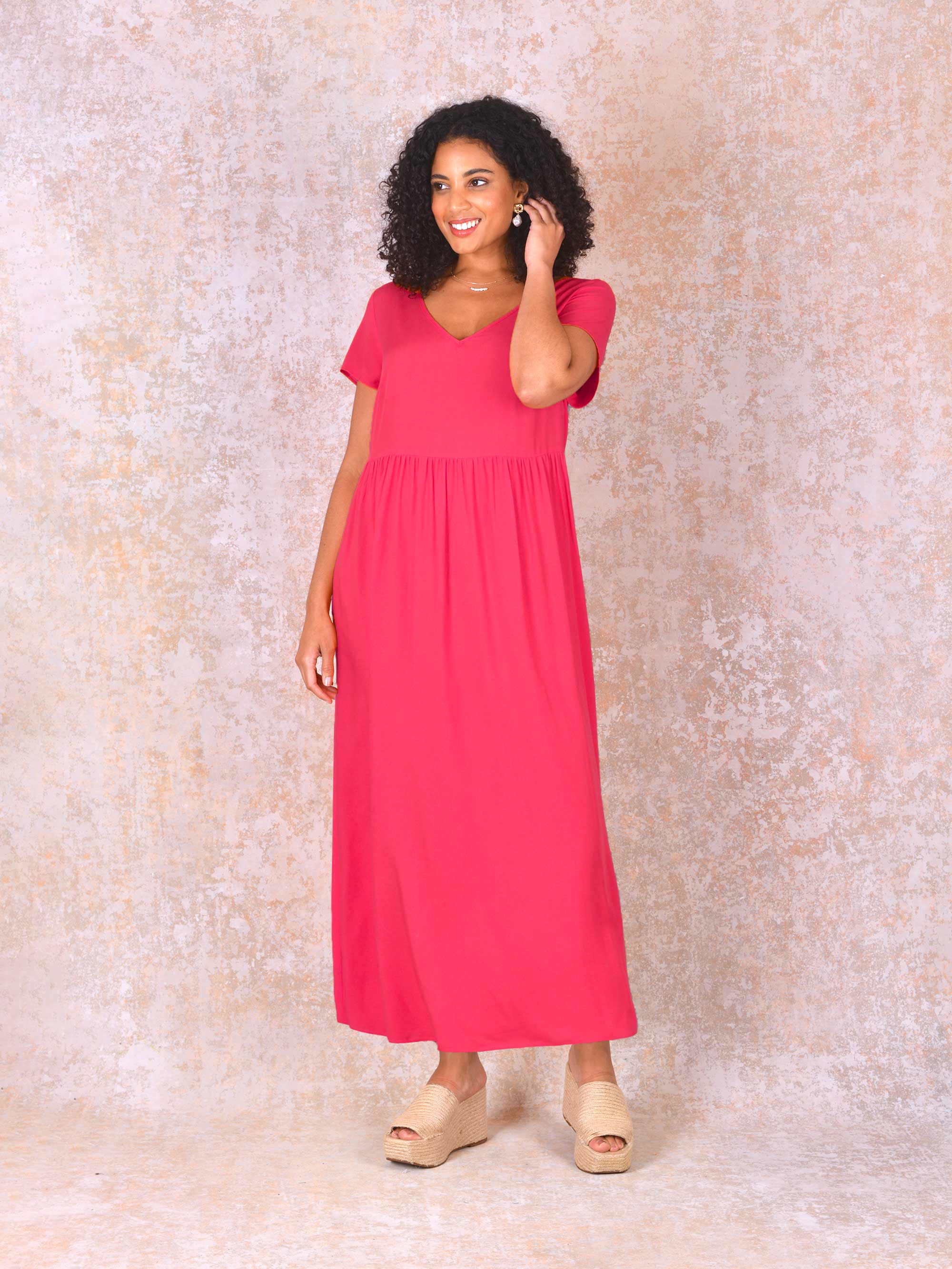 Pink Short Sleeve Jersey Midi dress