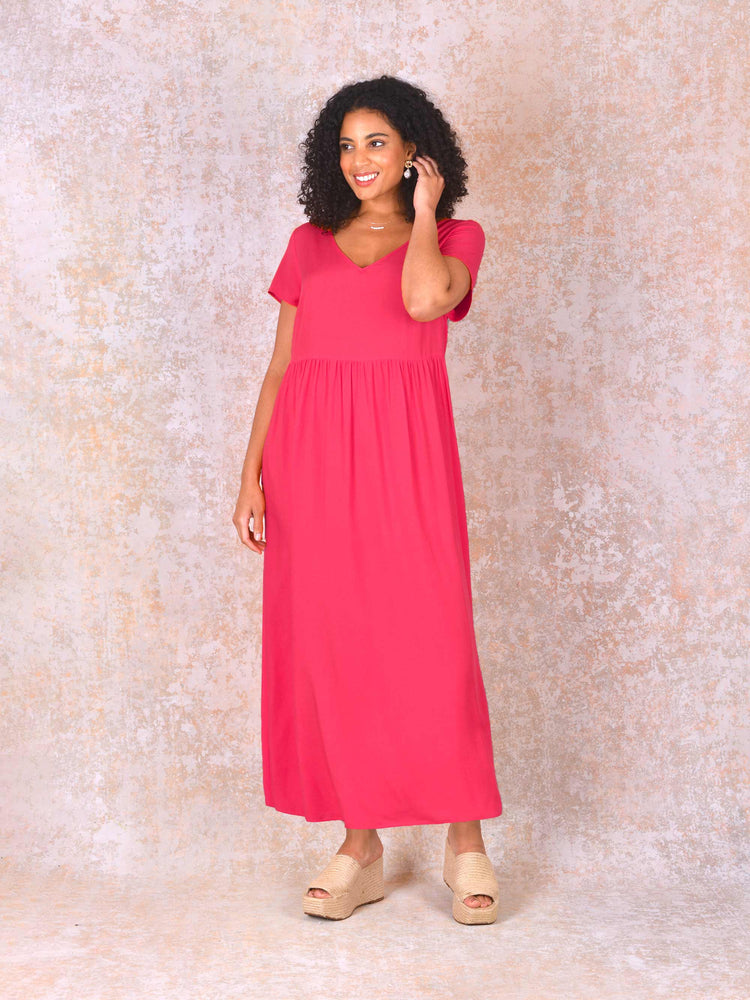 Pink Short Sleeve Jersey Midi dress