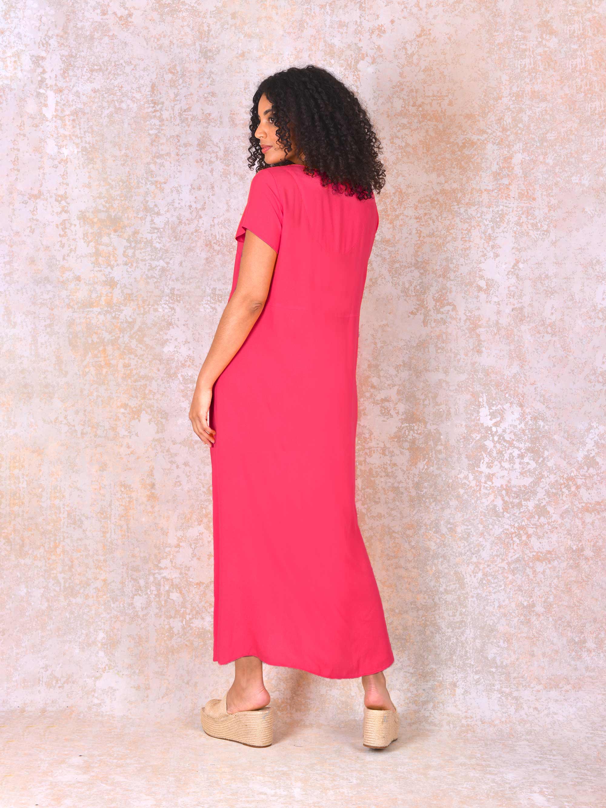 Pink Short Sleeve Jersey Midi dress