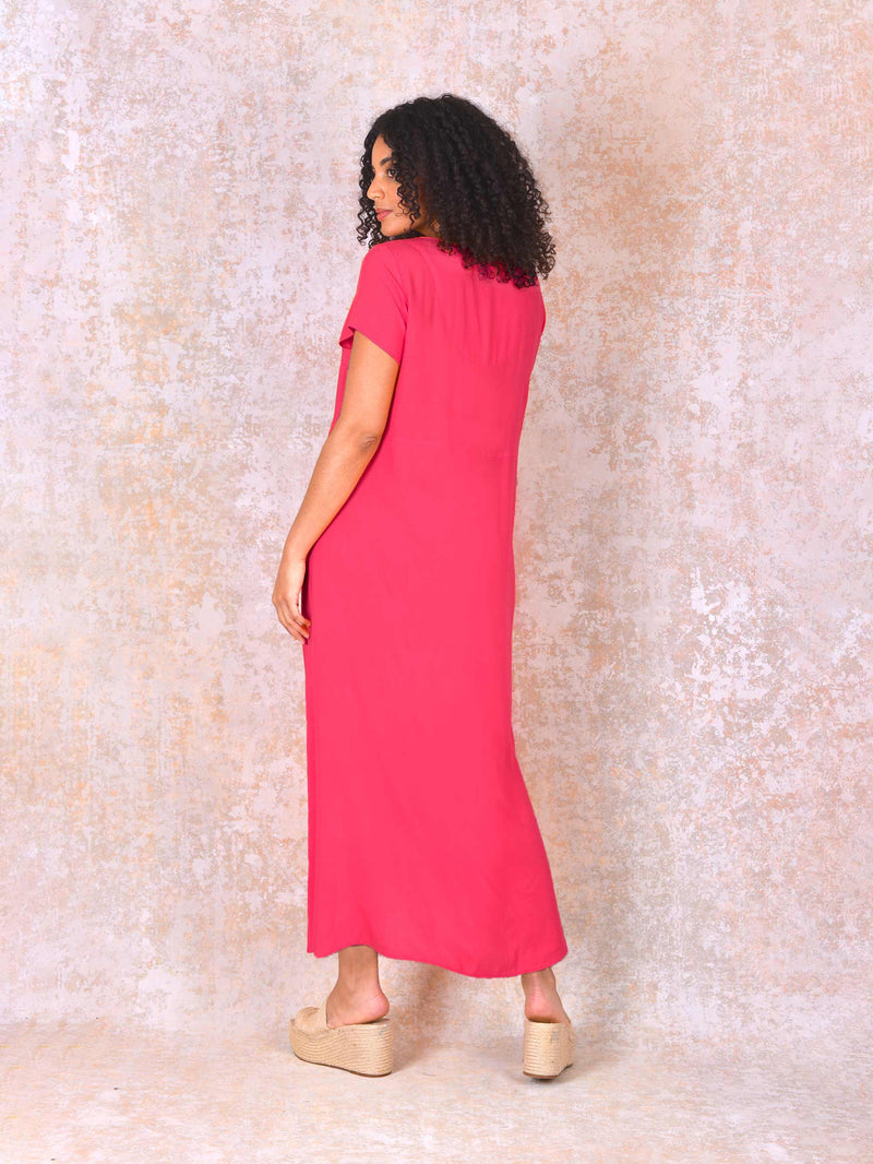 Pink Short Sleeve Jersey Midi dress