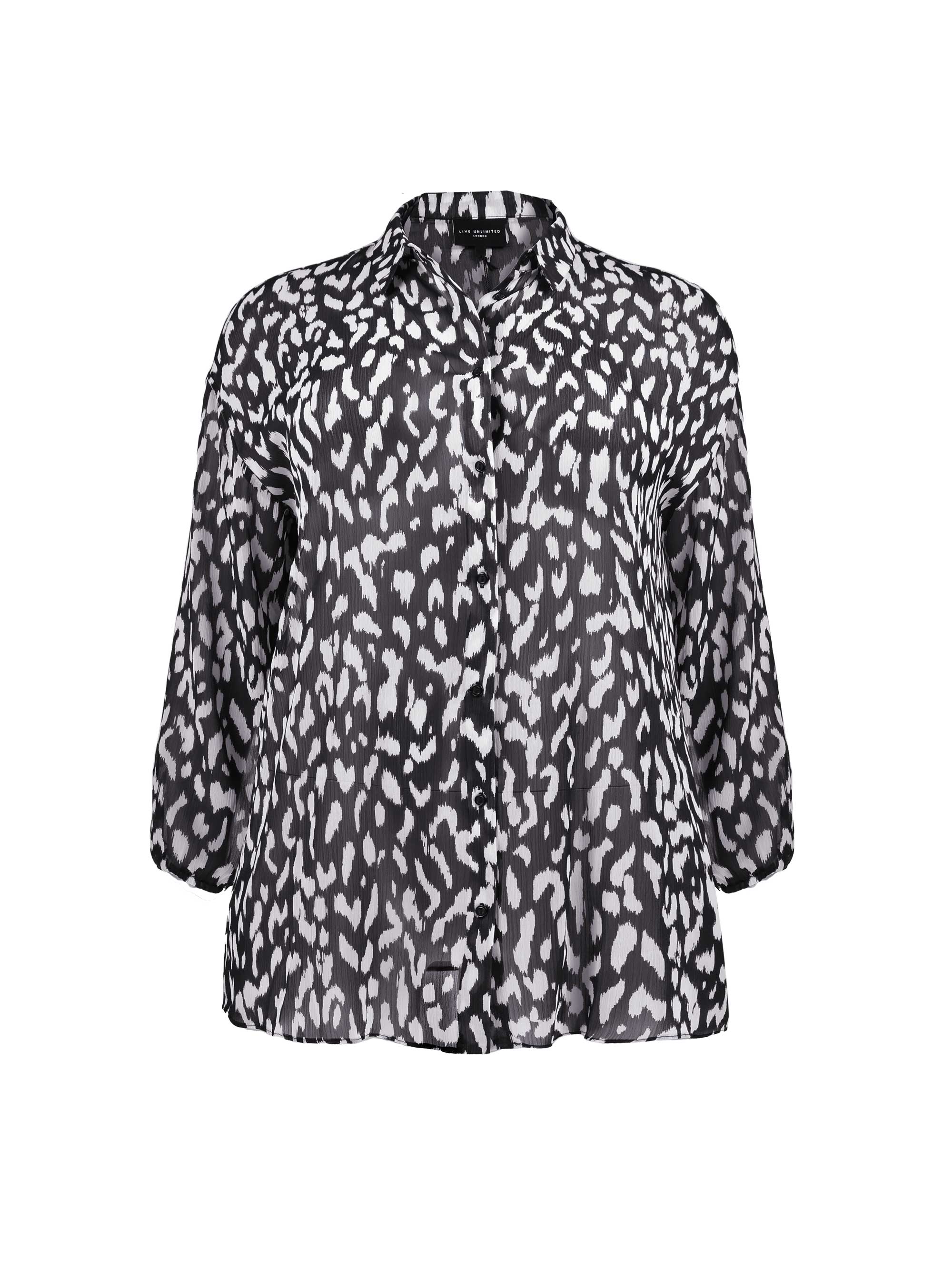 Mono Non-Print Blouson Sleeve Longline Chiffon Shirt