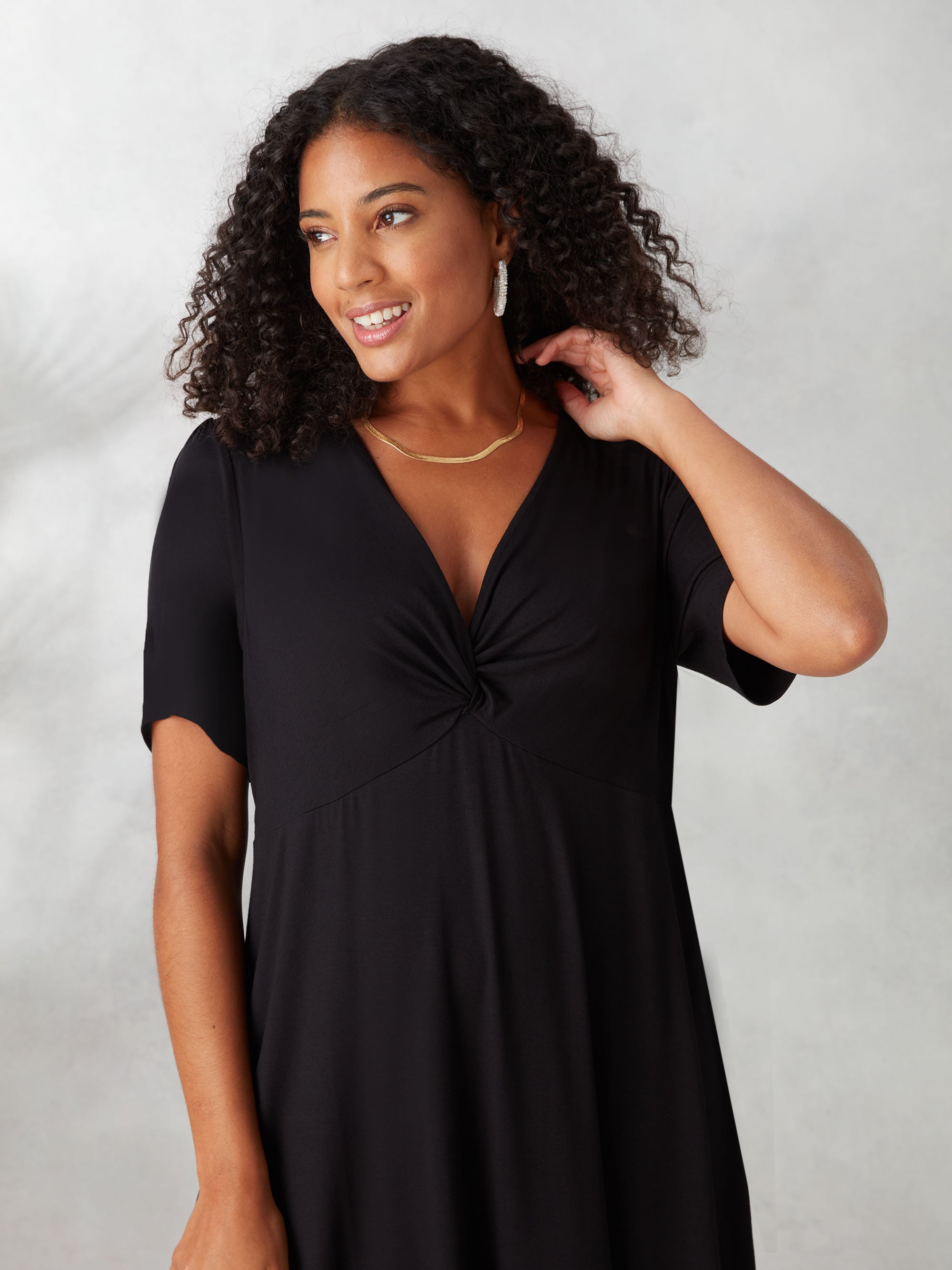 Black Knotted Front Jersey Dress