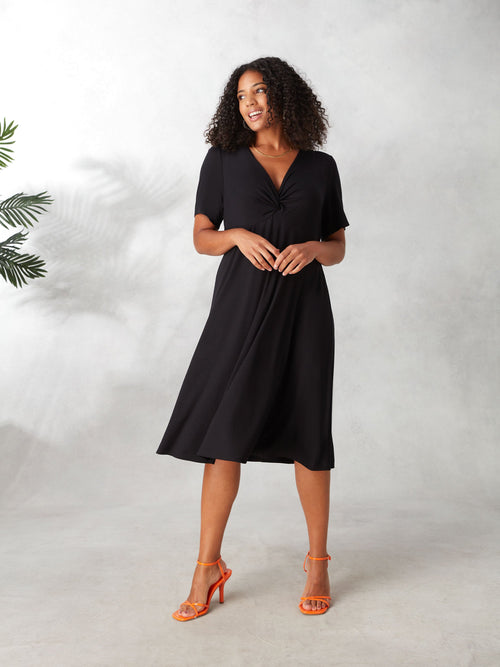 Black Knotted Front Jersey Dress