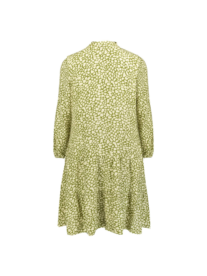 Green Animal Print Zip Front Tiered Dress