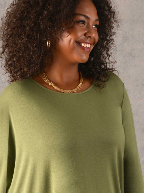 Khaki Assymetric Oversized Jersey Top
