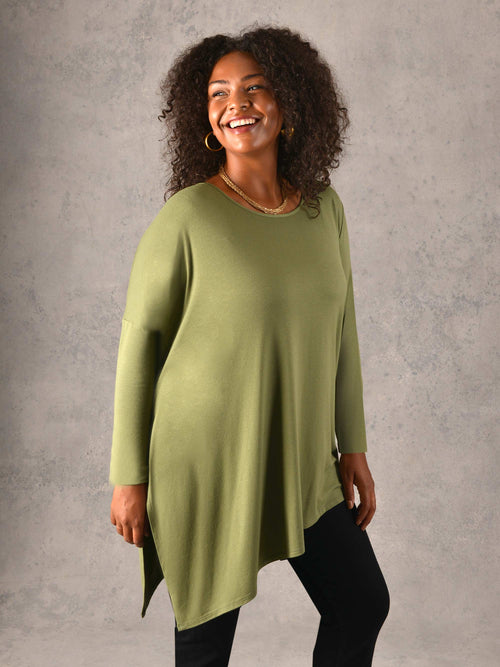 Khaki Assymetric Oversized Jersey Top