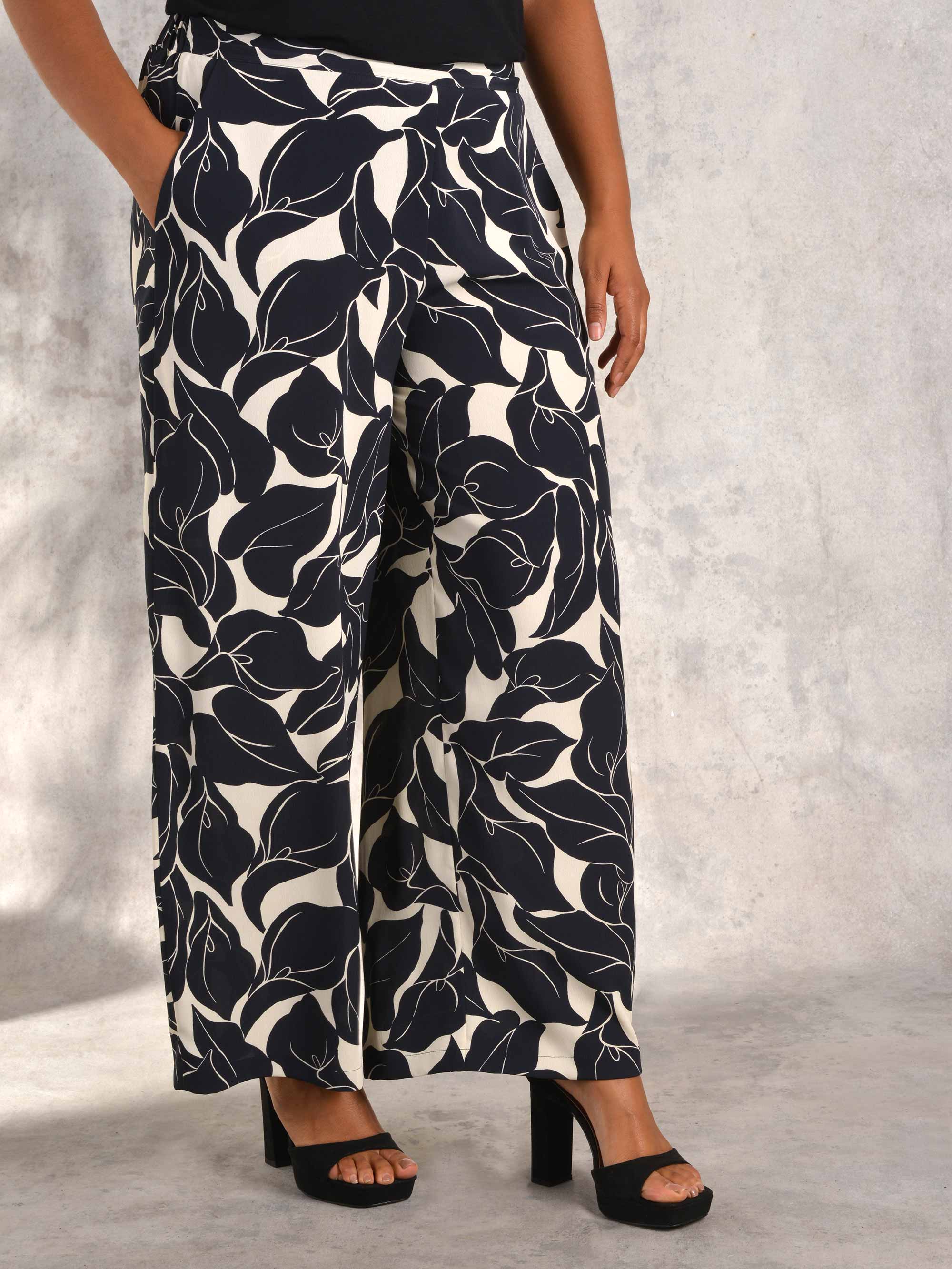 Mono Floral Wideleg Trouser with Pockets