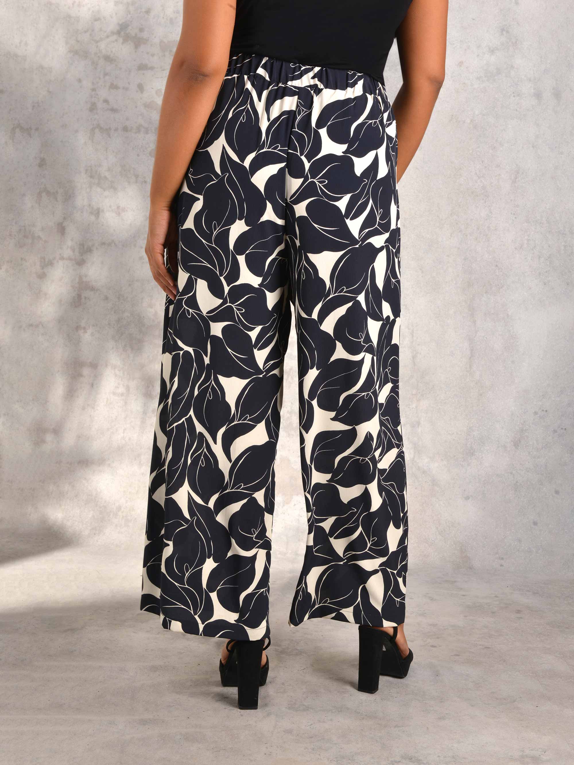 Mono Floral Wideleg Trouser with Pockets