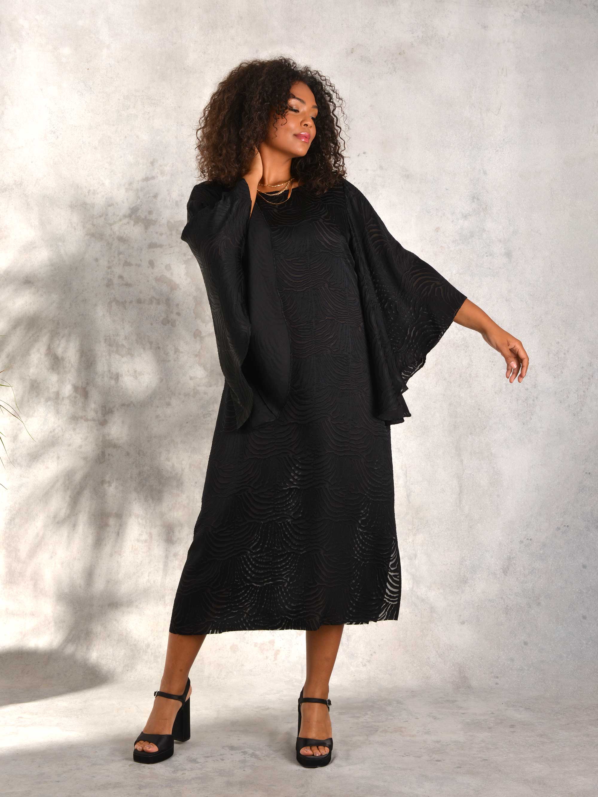 Black Animal Burnout Kaftan Midaxi Dress