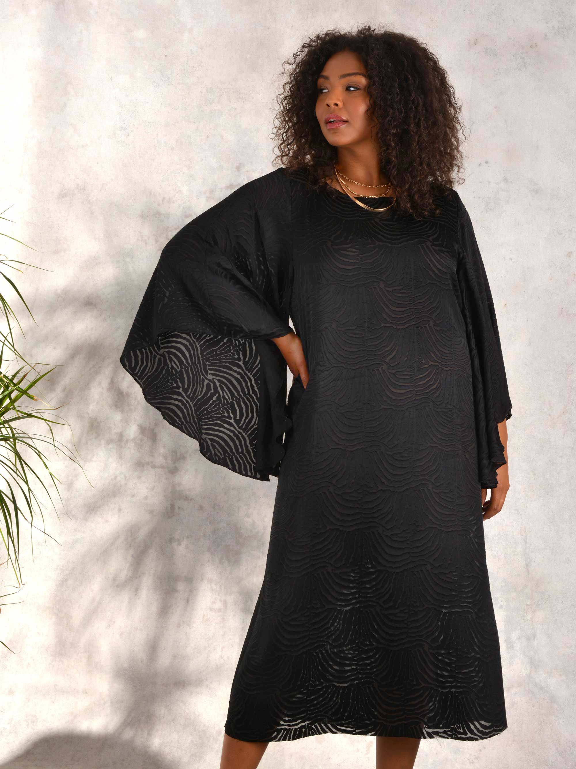 Black Animal Burnout Kaftan Midaxi Dress