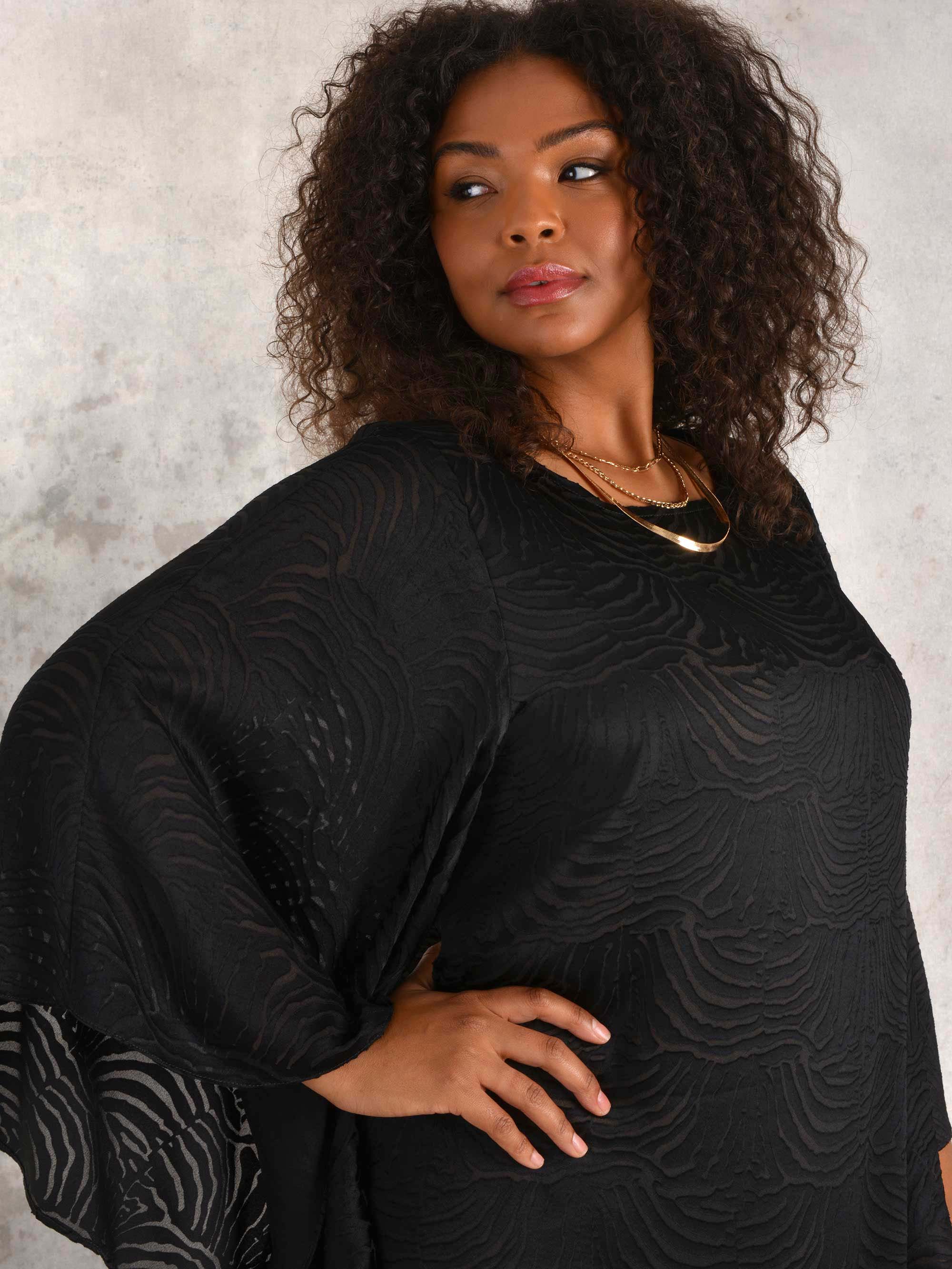 Black Animal Burnout Kaftan Midaxi Dress