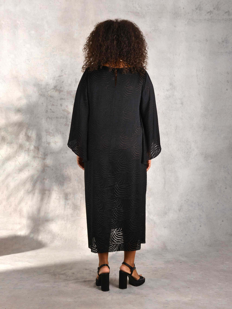 Black Animal Burnout Kaftan Midaxi Dress