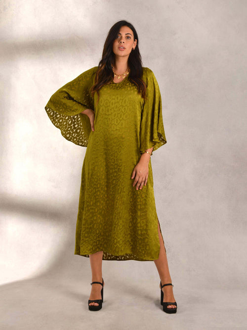 Chartreuse Animal Burnout Kaftan Dress