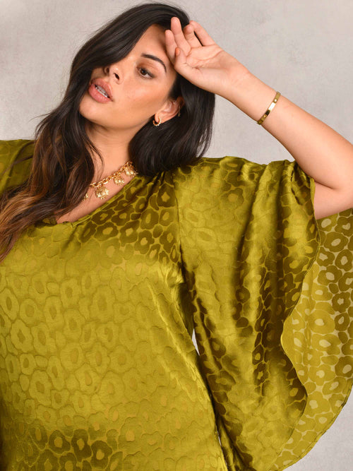 Chartreuse Animal Burnout Kaftan Dress