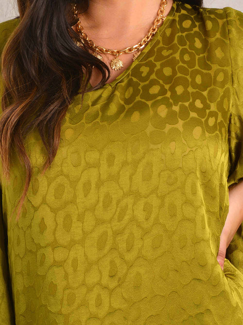 Chartreuse Animal Burnout Kaftan Dress