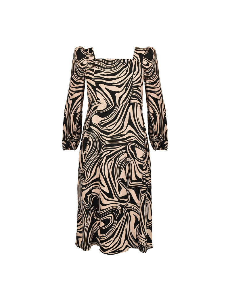 Swirl Print Square Neck Midi Dress