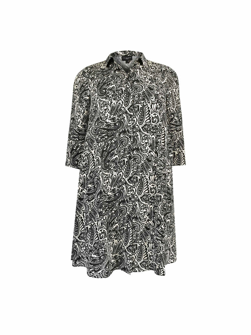 Mono Paisley 3/4 Length Sleeve Swing Shirt Dress