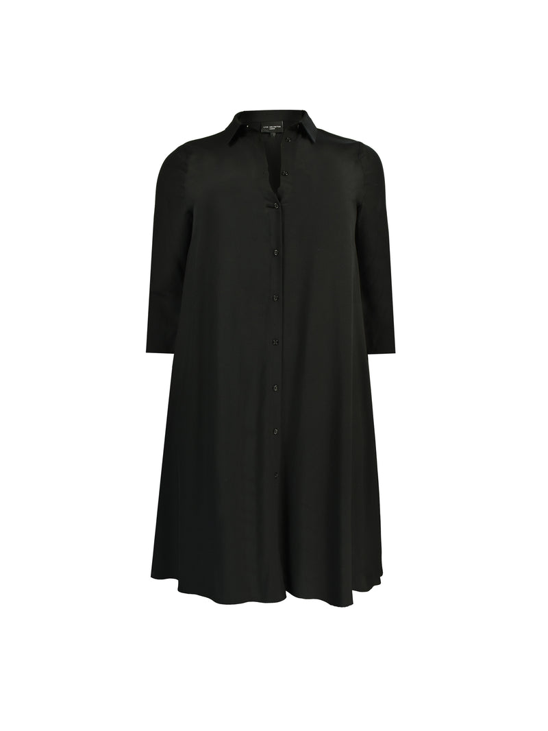 Black 3/4 Length Sleeve Swing Shirt Dress